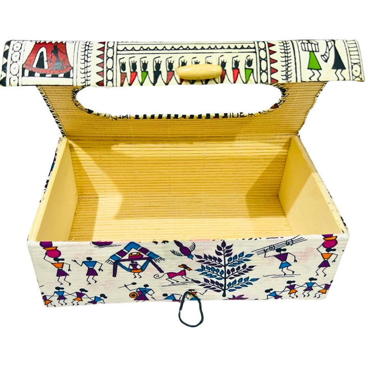 Bamboo Craft | Fabric Wrapped Tissue Box - Tribal Art (Design 1) - Taalapatra