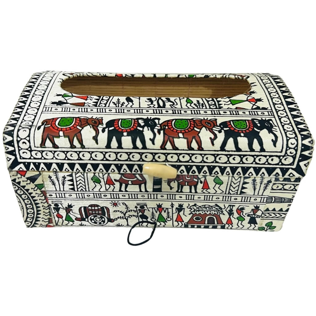 Bamboo Craft | Fabric Wrapped Tissue Box - Tribal Art (Design 2) - Taalapatra