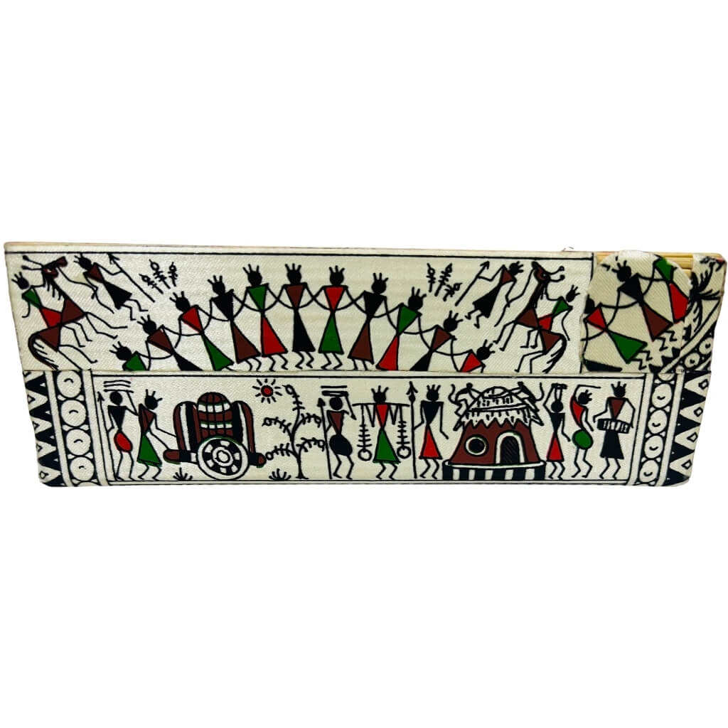 Bamboo Craft | Fabric Wrapped Tissue Box - Tribal Art (Design 2) - Taalapatra Vibes