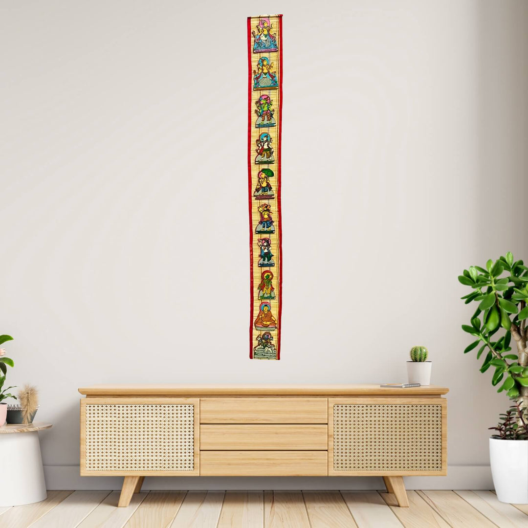 Bamboo Craft | Wooden Handcarved Vishnu Dashavatara on Bamboo Strip Wall Hanging - UNFRAMED - Taalapatra