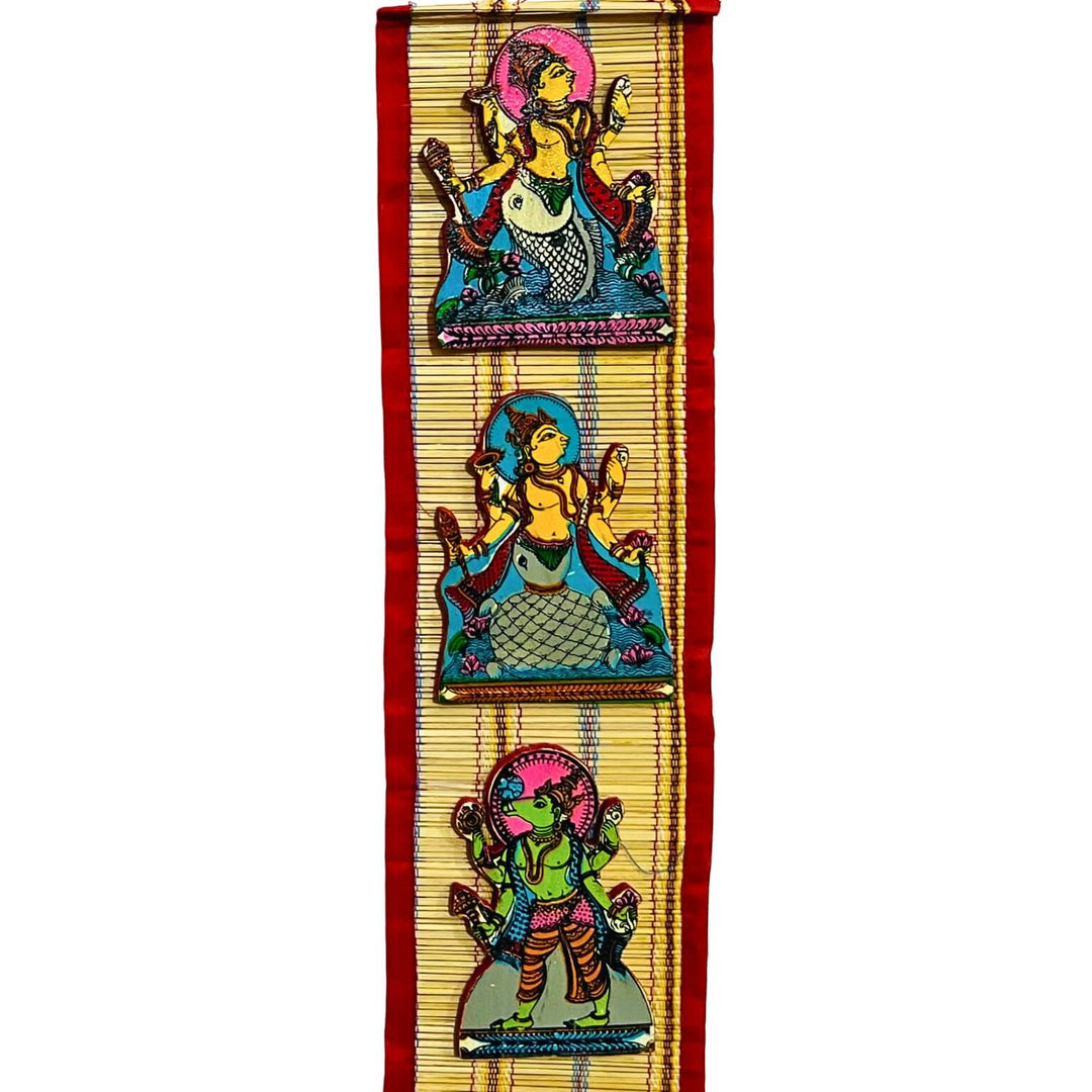 Bamboo Craft | Wooden Handcarved Vishnu Dashavatara on Bamboo Strip Wall Hanging - UNFRAMED - Taalapatra
