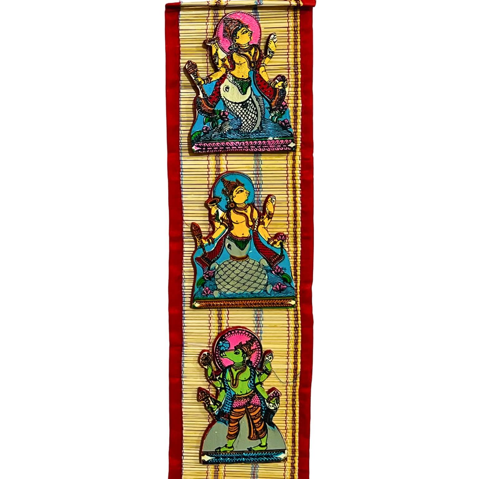 Bamboo Craft | Wooden Handcarved Vishnu Dashavatara on Bamboo Strip Wall Hanging - UNFRAMED - Taalapatra Vibes