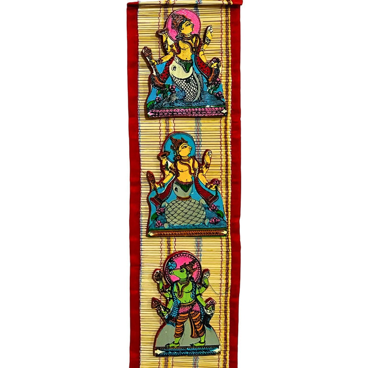 Bamboo Craft | Wooden Handcarved Vishnu Dashavatara on Bamboo Strip Wall Hanging - UNFRAMED - Taalapatra