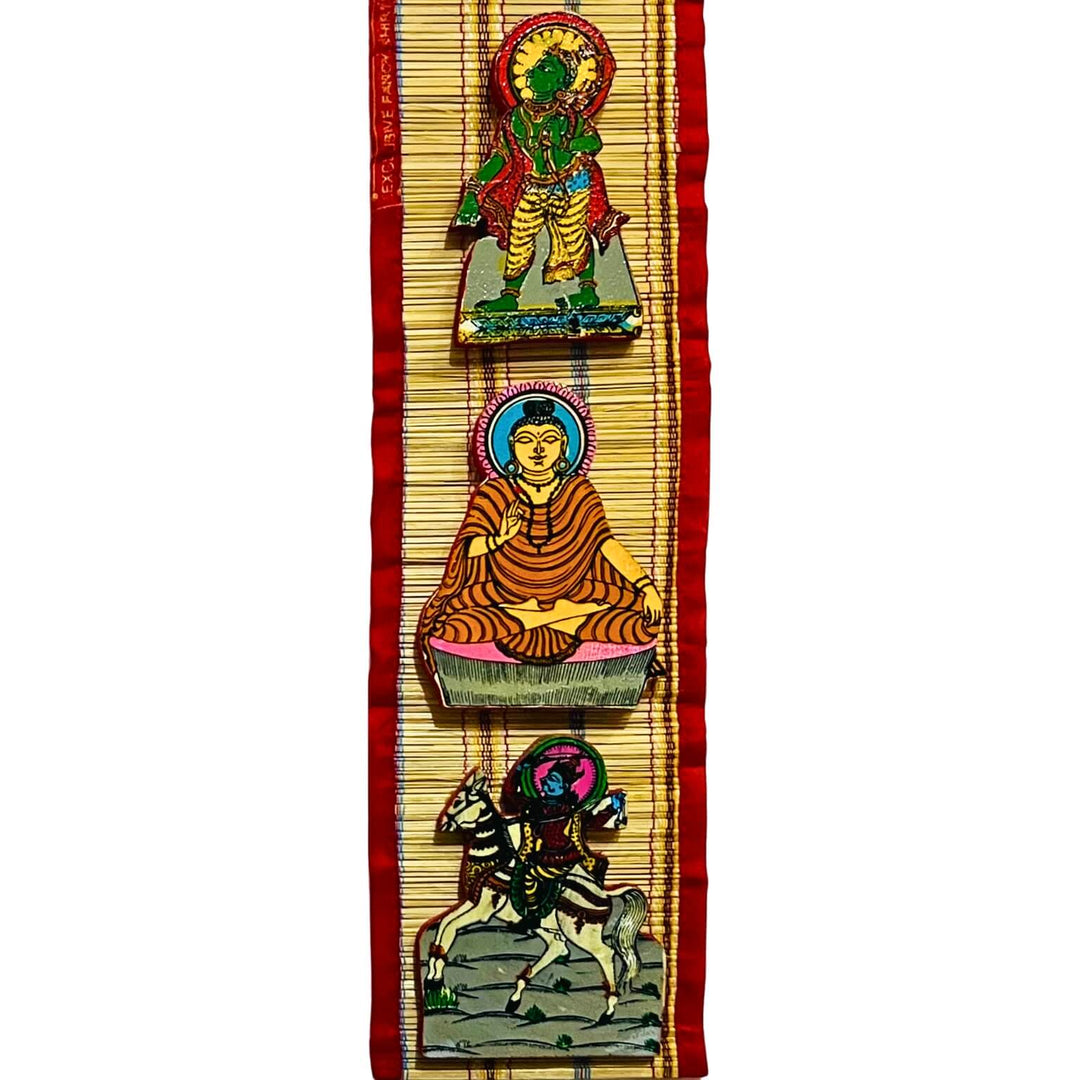 Bamboo Craft | Wooden Handcarved Vishnu Dashavatara on Bamboo Strip Wall Hanging - UNFRAMED - Taalapatra