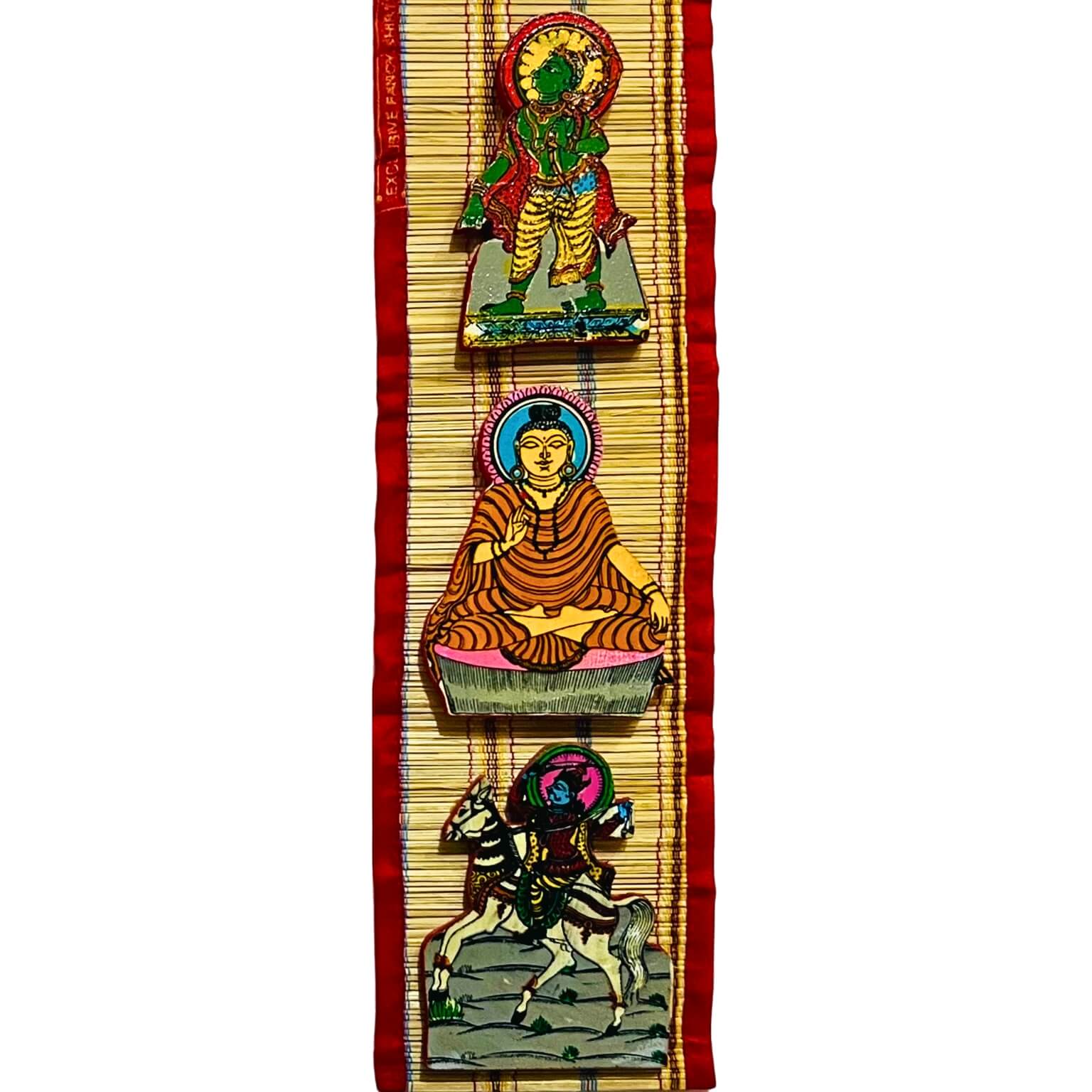 Bamboo Craft | Wooden Handcarved Vishnu Dashavatara on Bamboo Strip Wall Hanging - UNFRAMED - Taalapatra Vibes