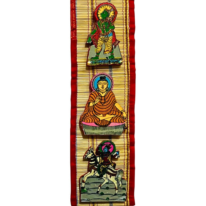 Bamboo Craft | Wooden Handcarved Vishnu Dashavatara on Bamboo Strip Wall Hanging - UNFRAMED - Taalapatra