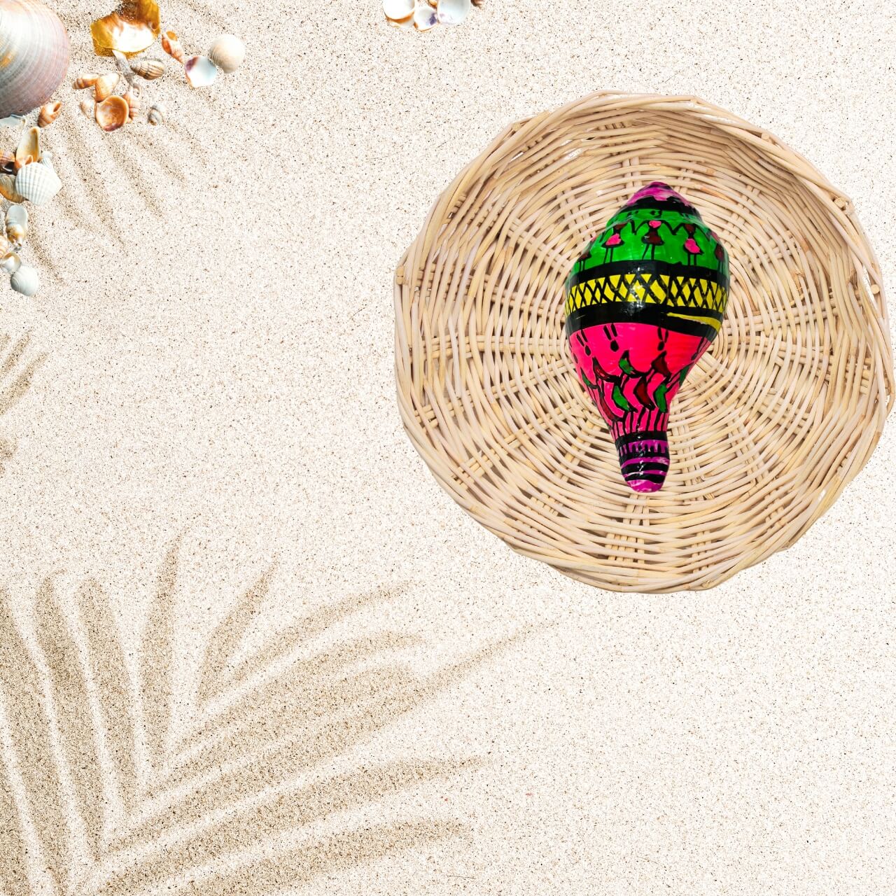 Shell Craft | Hand Painted Tribal Art on Sankha / Conch - Multicolour (Design 1) - Taalapatra Vibes