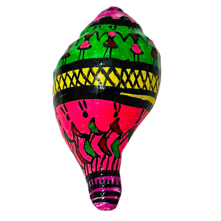Shell Craft | Hand Painted Tribal Art on Sankha / Conch - Multicolour (Design 1) - Taalapatra