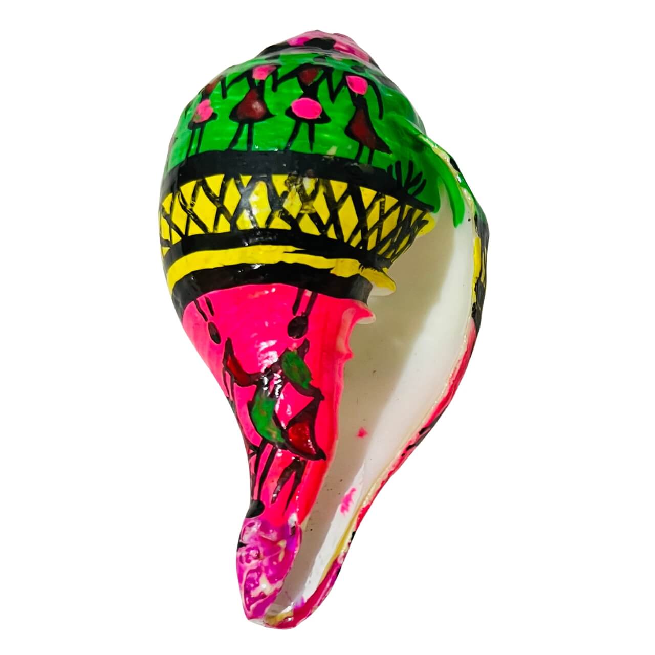 Shell Craft | Hand Painted Tribal Art on Sankha / Conch - Multicolour (Design 1) - Taalapatra