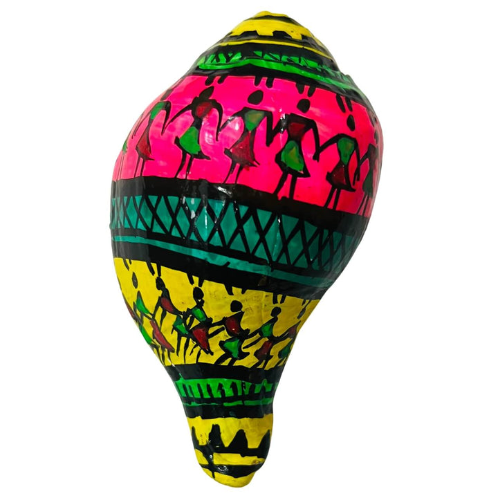 Shell Craft | Hand Painted Tribal Art on Sankha / Conch - Multicolour (Design 2) - Taalapatra