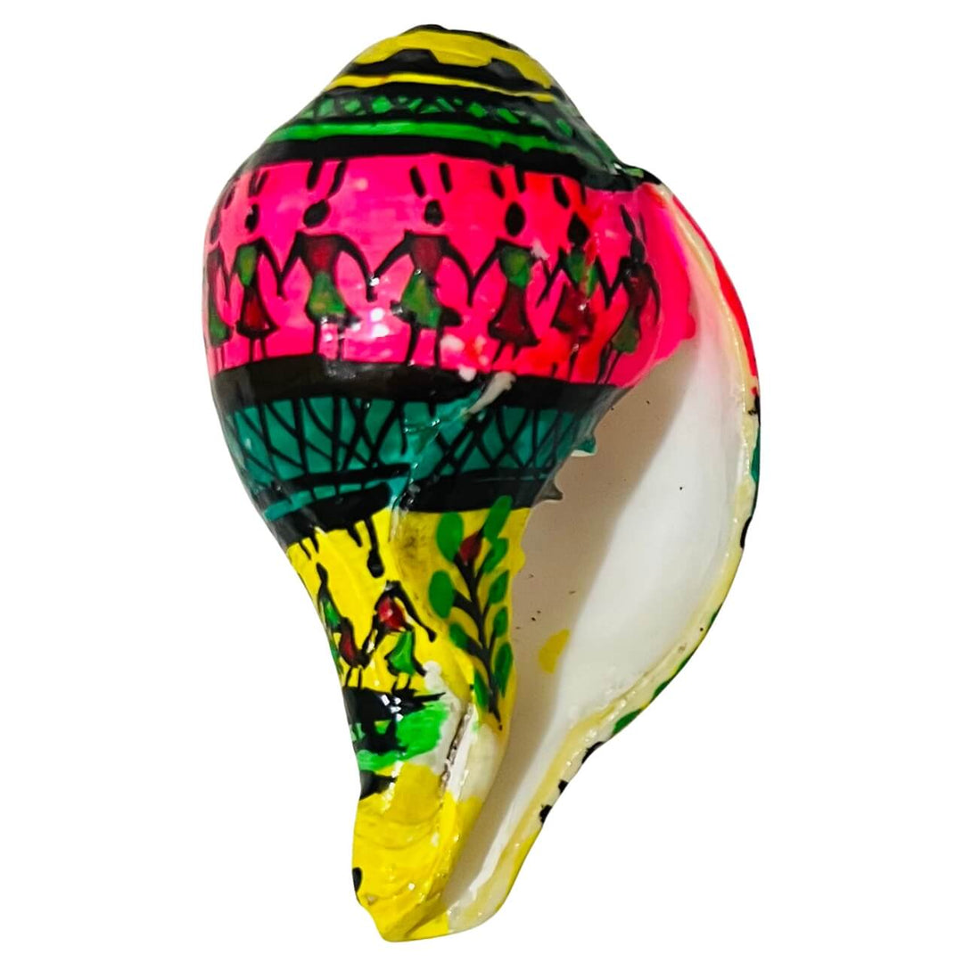 Shell Craft | Hand Painted Tribal Art on Sankha / Conch - Multicolour (Design 2) - Taalapatra