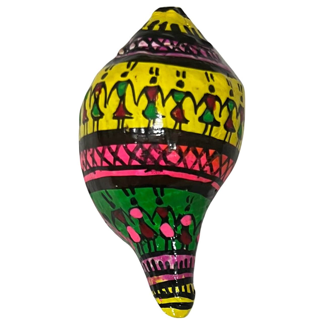 Shell Craft | Hand Painted Tribal Art on Sankha / Conch - Multicolour (Design 3) - Taalapatra