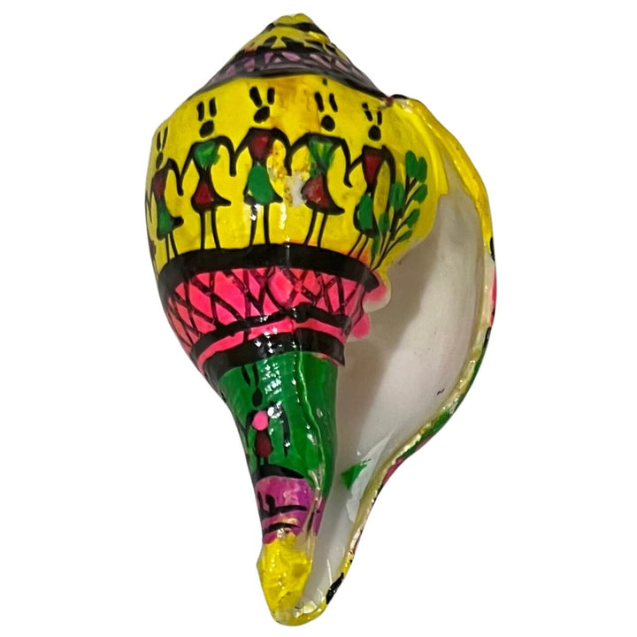 Shell Craft | Hand Painted Tribal Art on Sankha / Conch - Multicolour (Design 3) - Taalapatra