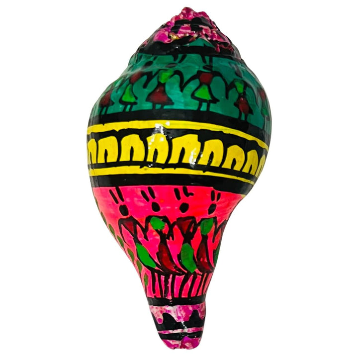 Shell Craft | Hand Painted Tribal Art on Sankha / Conch - Multicolour (Design 4) - Taalapatra
