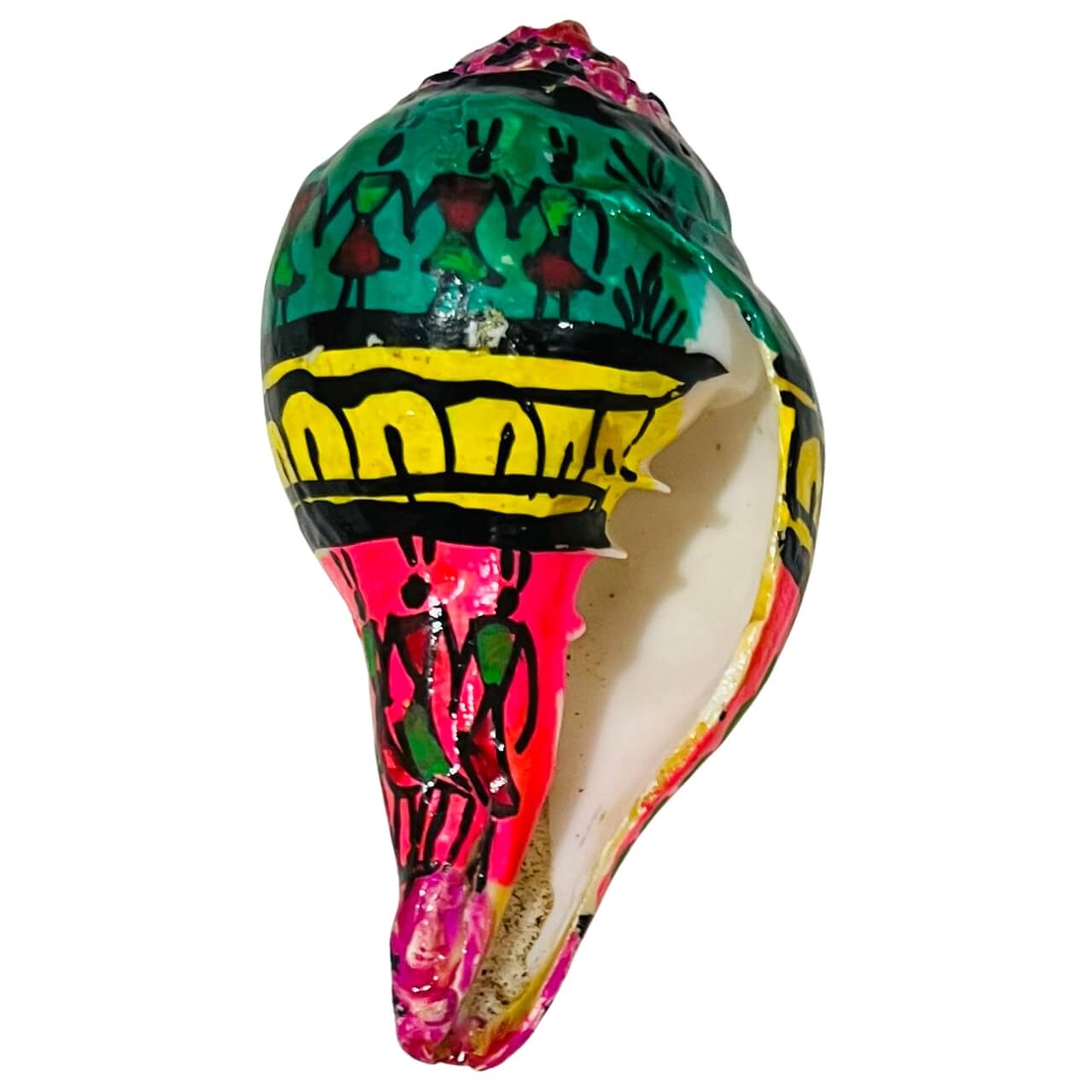 Shell Craft | Hand Painted Tribal Art on Sankha / Conch - Multicolour (Design 4) - Taalapatra Vibes