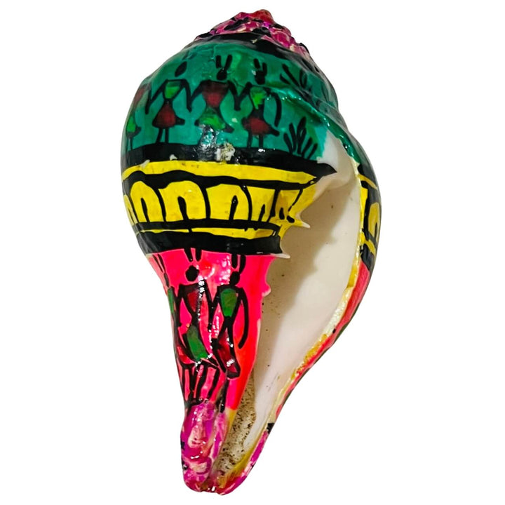 Shell Craft | Hand Painted Tribal Art on Sankha / Conch - Multicolour (Design 4) - Taalapatra