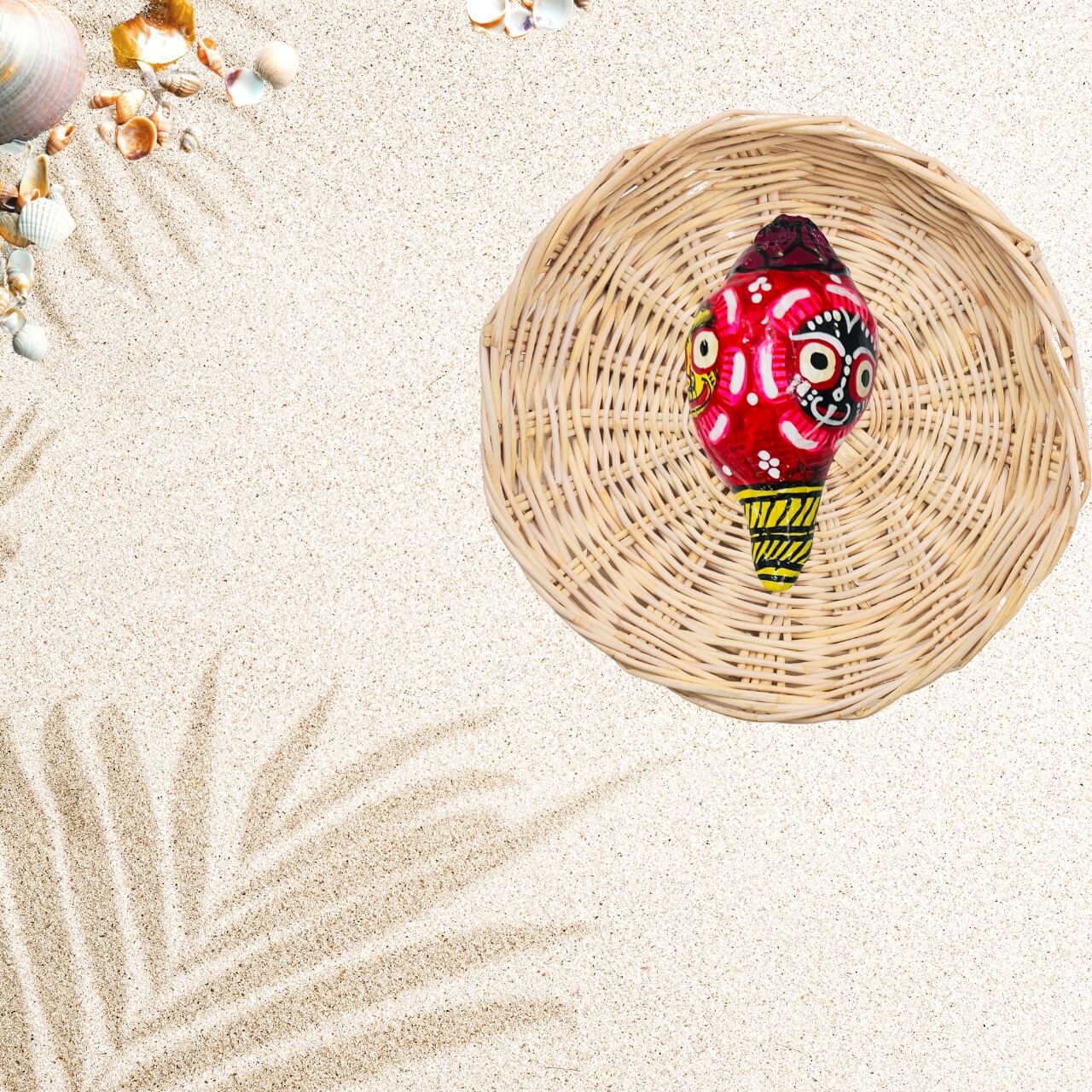 Shell Craft | Hand Painted Lord Jagannath, Balabhadra & Subhadra on Sankha / Conch - Multicolour (Design 1) - Taalapatra Vibes