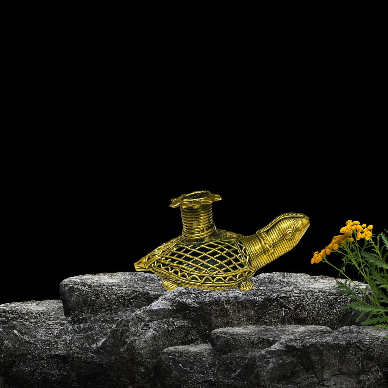 Handmade Dhokra (Bell Metal) Turtle Candle Stand - Taalapatra Vibes