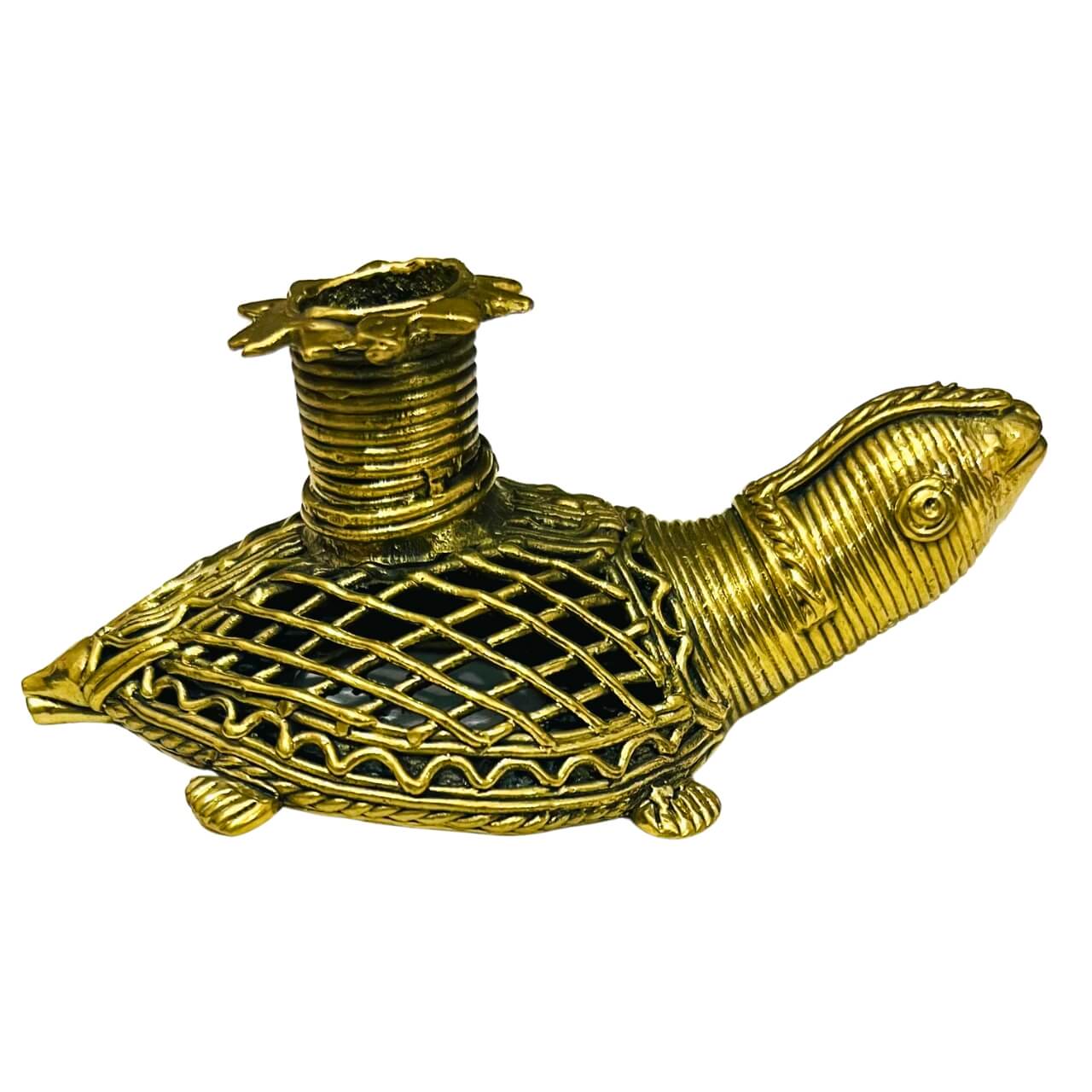 Handmade Dhokra (Bell Metal) Turtle Candle Stand - Taalapatra Vibes