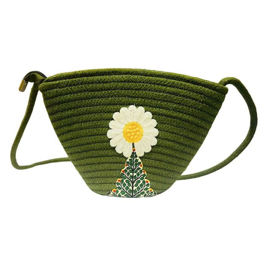 Cotton Sling Bag | Bucket Style (flexi strap) - Dark Olive Green - Taalapatra
