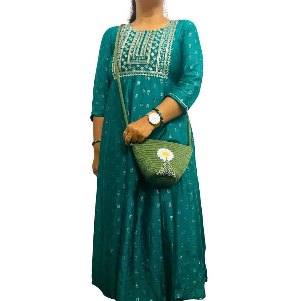 Cotton Sling Bag | Bucket Style (flexi strap) - Dark Olive Green - Taalapatra Vibes