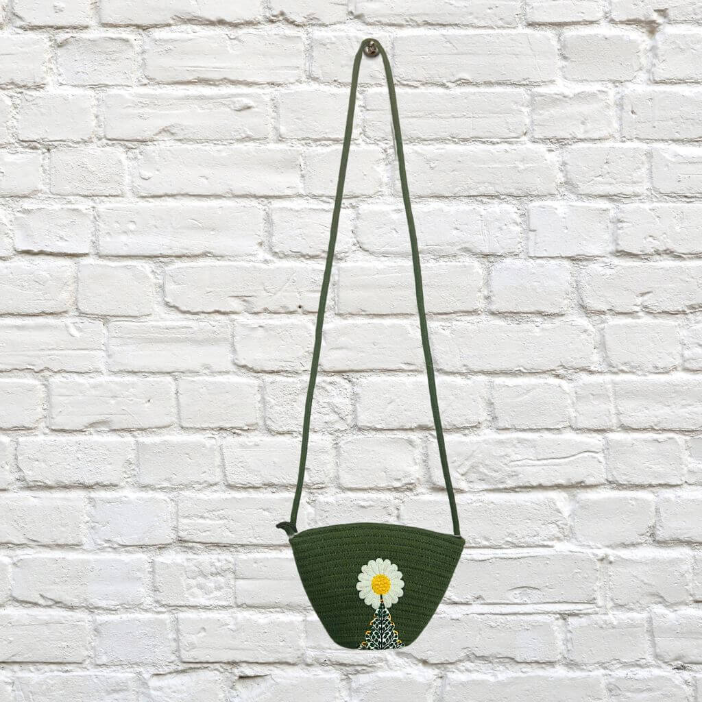 Cotton Sling Bag | Bucket Style (flexi strap) - Dark Olive Green - Taalapatra Vibes