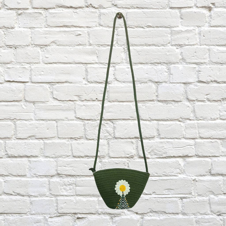 Cotton Sling Bag | Bucket Style (flexi strap) - Dark Olive Green - Taalapatra