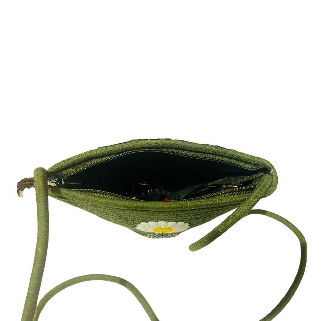Cotton Sling Bag | Bucket Style (flexi strap) - Dark Olive Green - Taalapatra Vibes