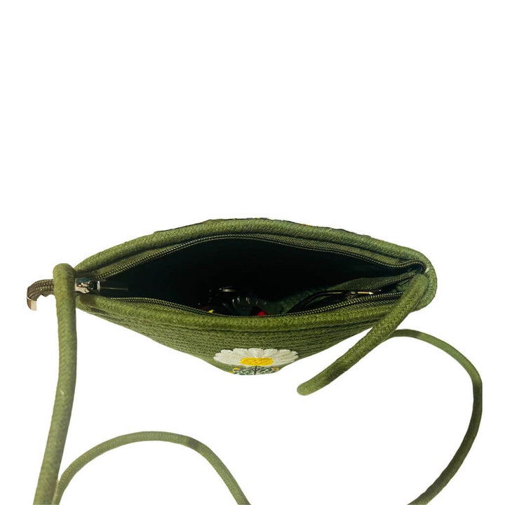 Cotton Sling Bag | Bucket Style (flexi strap) - Dark Olive Green - Taalapatra
