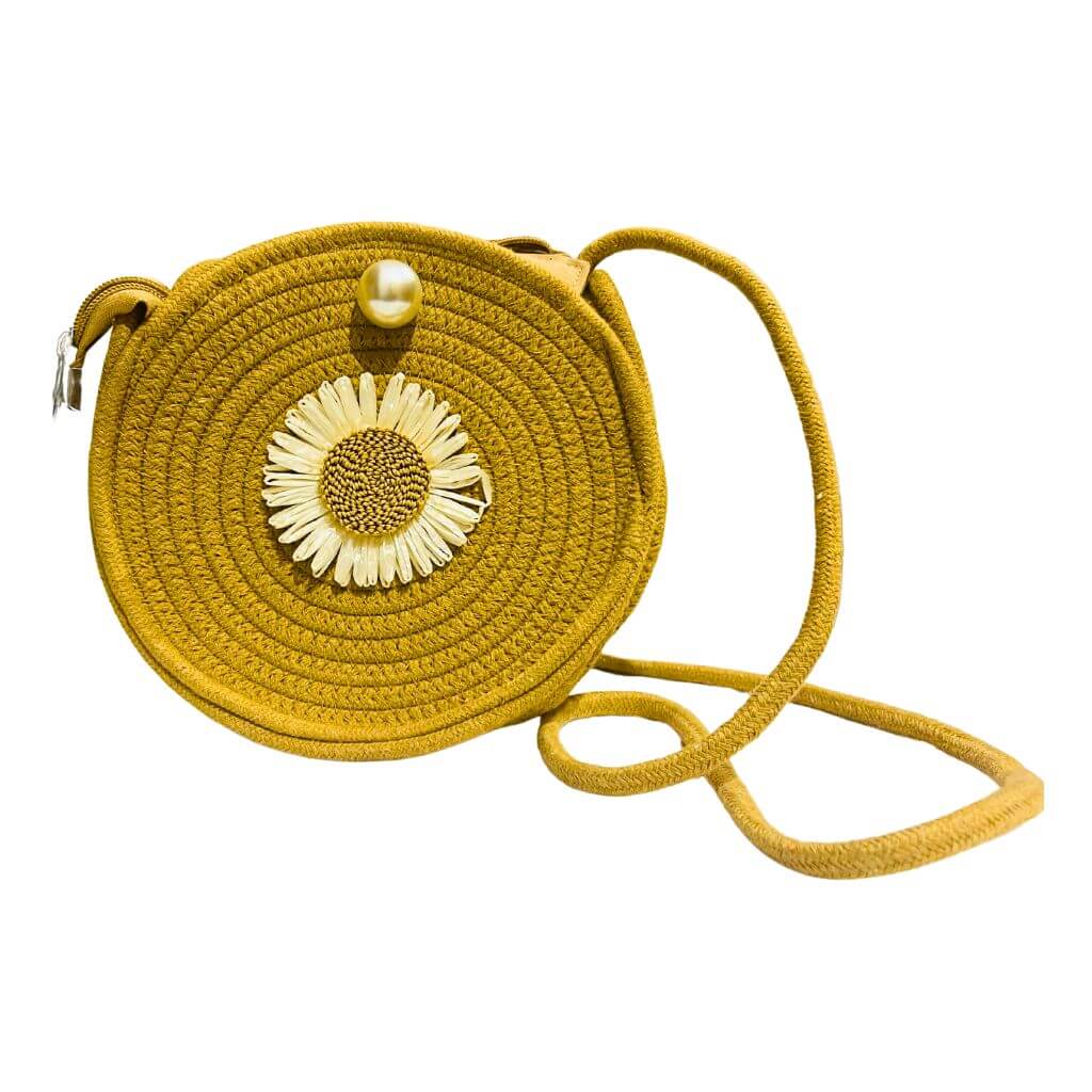 Cotton Sling Bag | Round (flexi strap) - Light Yellow (Floral Design) - Taalapatra Vibes