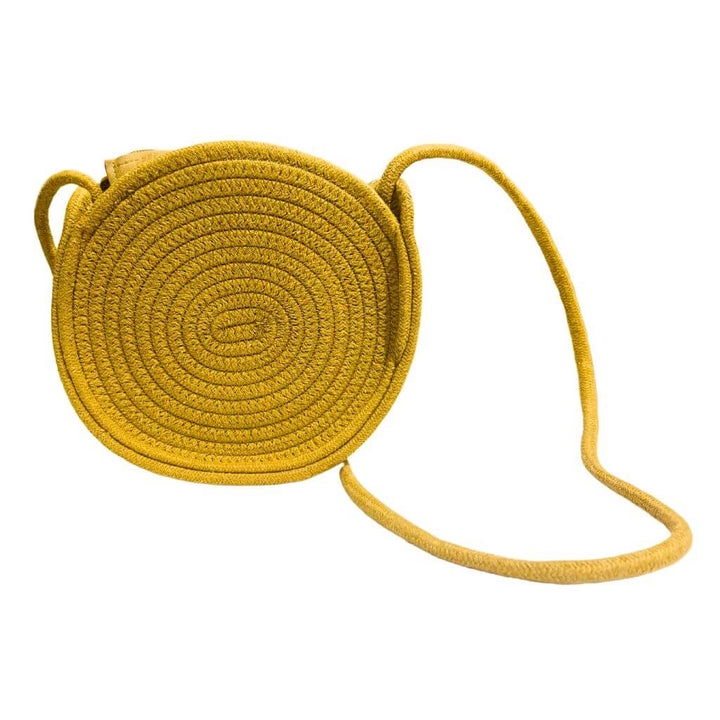 Cotton Sling Bag | Round (flexi strap) - Light Yellow (Floral Design) - Taalapatra