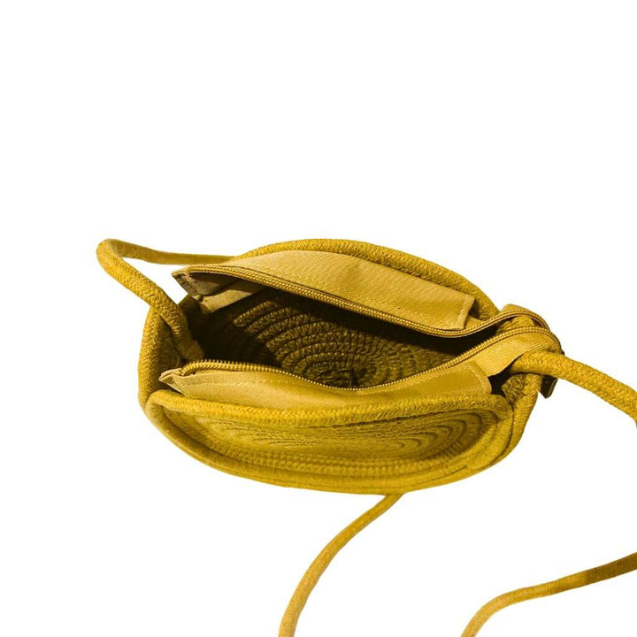 Cotton Sling Bag | Round (flexi strap) - Light Yellow (Floral Design) - Taalapatra