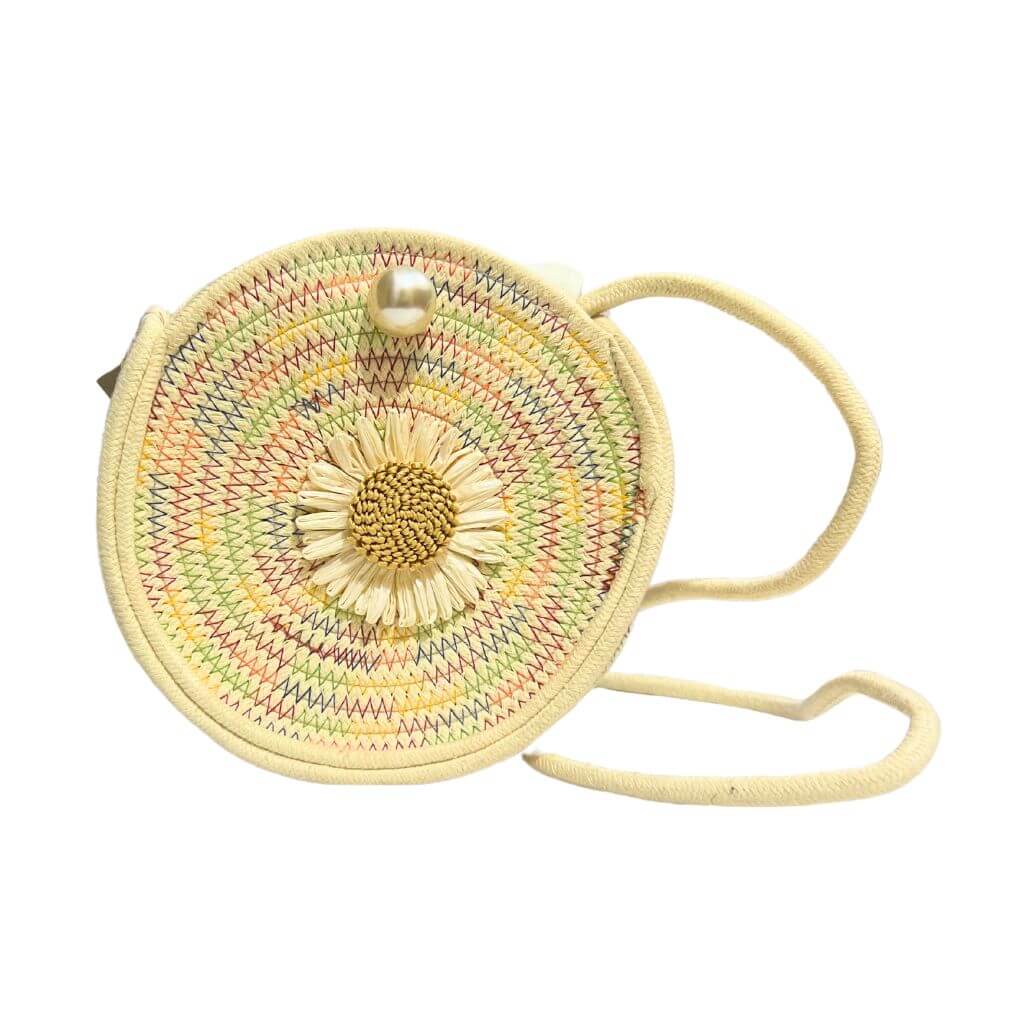 Cotton Sling Bag | Round (flexi strap) - Cream Background (Floral Design) - Taalapatra Vibes