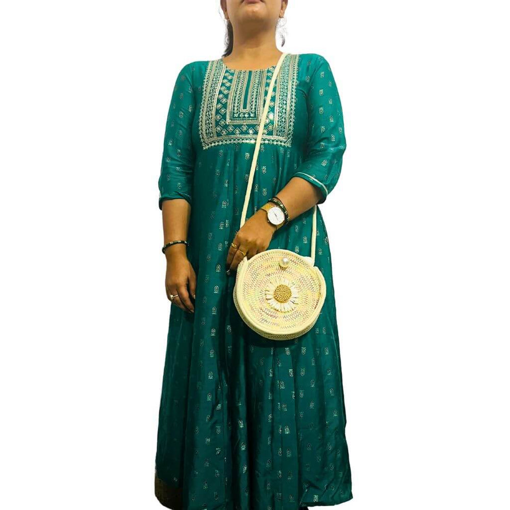 Cotton Sling Bag | Round (flexi strap) - Cream Background (Floral Design) - Taalapatra