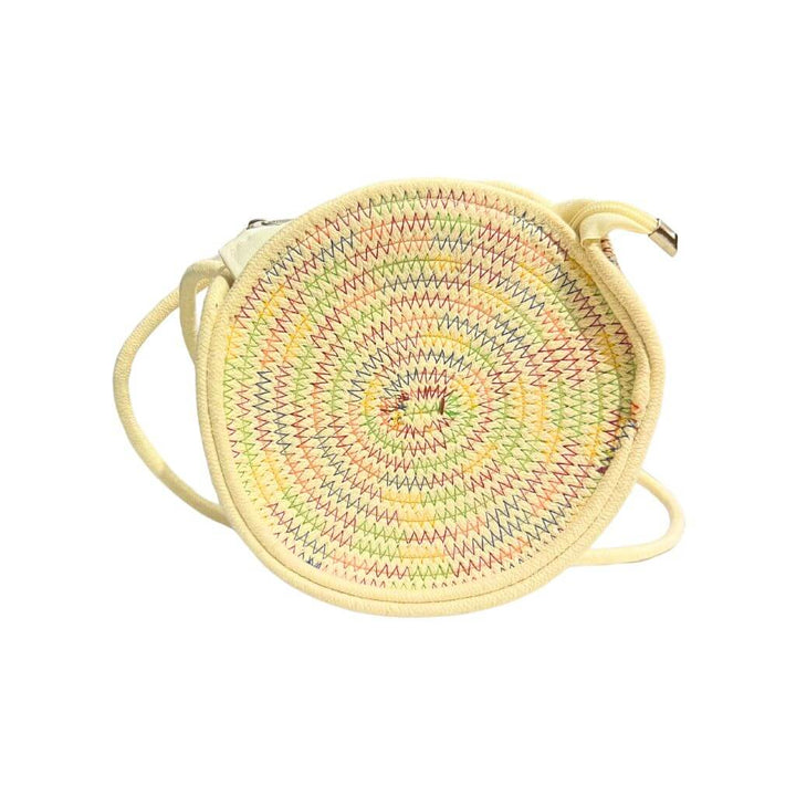 Cotton Sling Bag | Round (flexi strap) - Cream Background (Floral Design) - Taalapatra