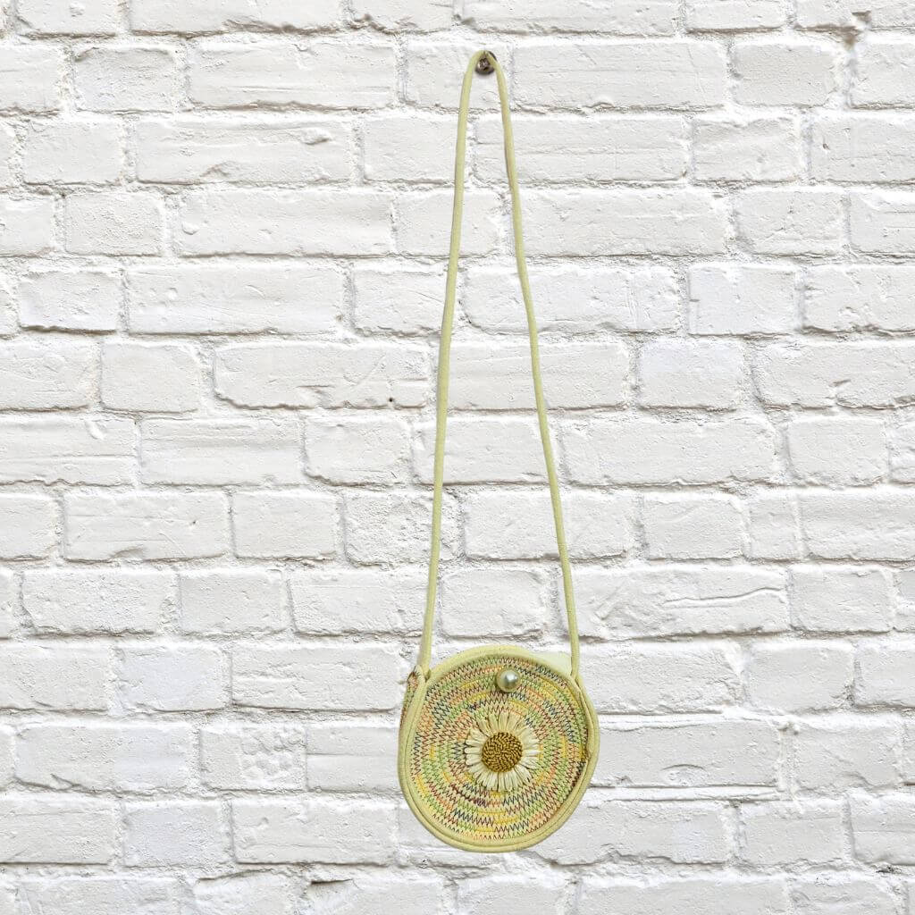 Cotton Sling Bag | Round (flexi strap) - Cream Background (Floral Design) - Taalapatra