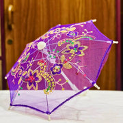 Handwoven Mesh Umbrella with Applique Work - Baby Size (Magenta) - Taalapatra Vibes
