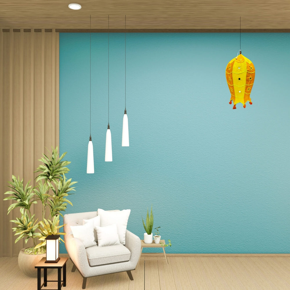 Applique Craft | Cotton Hanging Lamp - Fish Style (Yellow) - Taalapatra