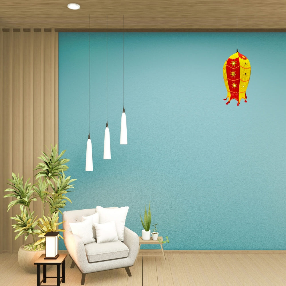 Applique Craft | Cotton Hanging Lamp - Fish Style (Yellow & Red) - Taalapatra