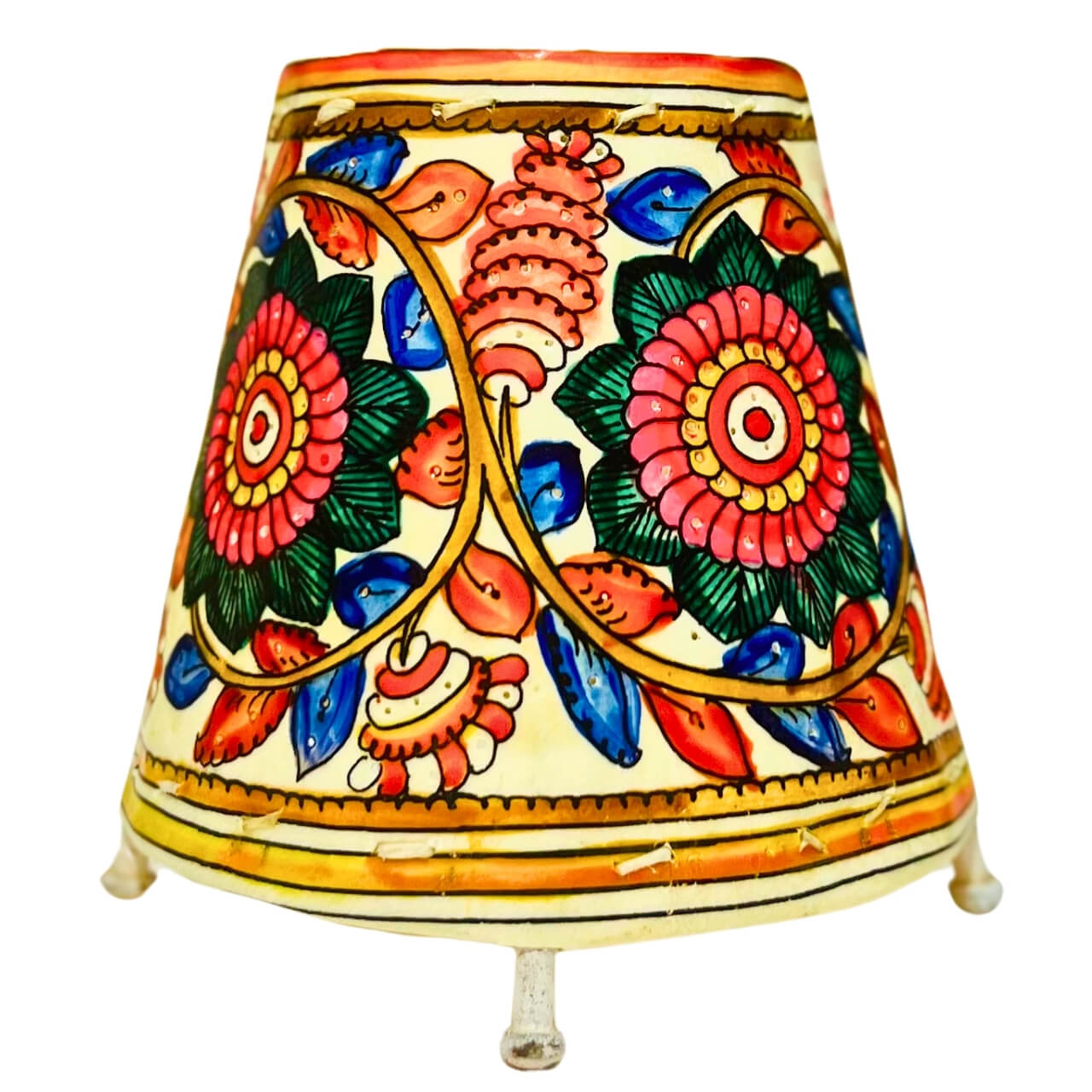 Pattachitra Art | Hand Painted Fabric Table Lamp - Round Base (Floral Design) - Taalapatra Vibes