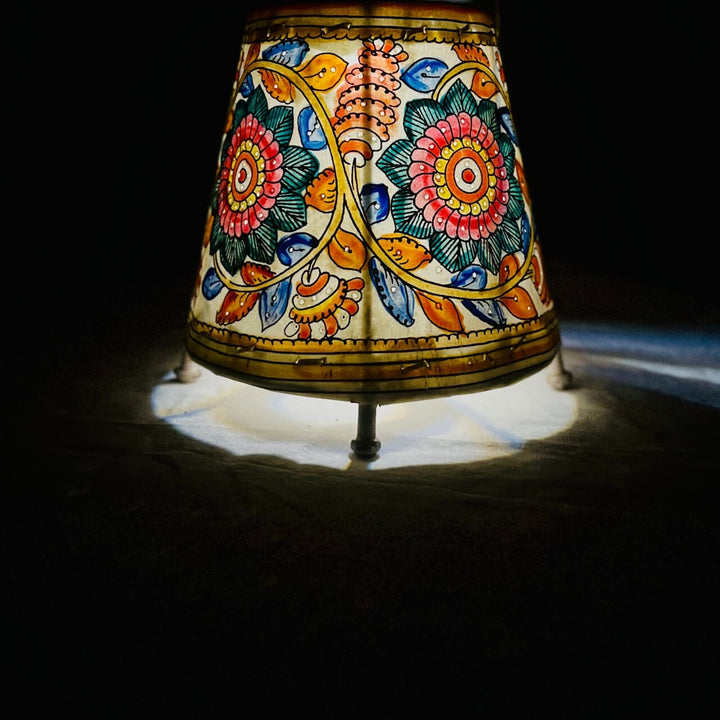 Pattachitra Art | Hand Painted Fabric Table Lamp - Round Base (Floral Design) - Taalapatra