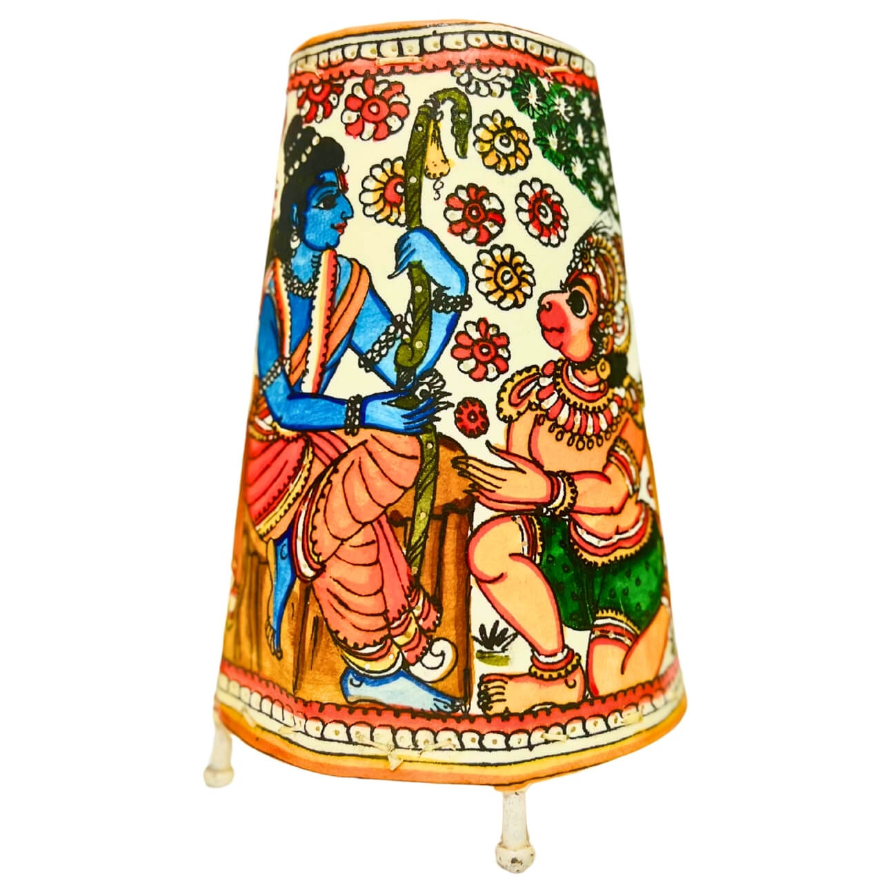 Pattachitra Art | Hand Painted Fabric Table Lamp - Round Base (Ramayan Scene) - Taalapatra