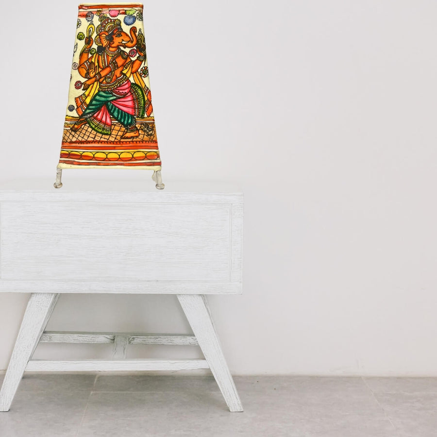 Pattachitra Art | Hand Painted Fabric Table Lamp - Square Base (Ganesha) - Taalapatra