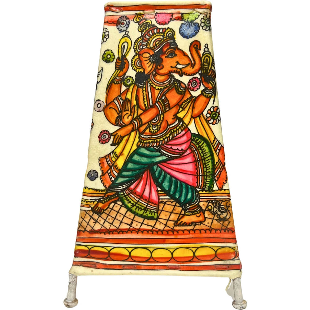 Pattachitra Art | Hand Painted Fabric Table Lamp - Square Base (Ganesha) - Taalapatra
