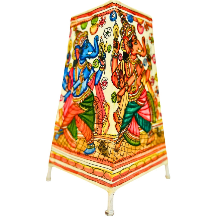 Pattachitra Art | Hand Painted Fabric Table Lamp - Square Base (Ganesha) - Taalapatra