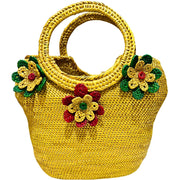 Handwoven Golden Grass | Hand Bag - Floral Design (Fixed Loop Handle) - Taalapatra Vibes