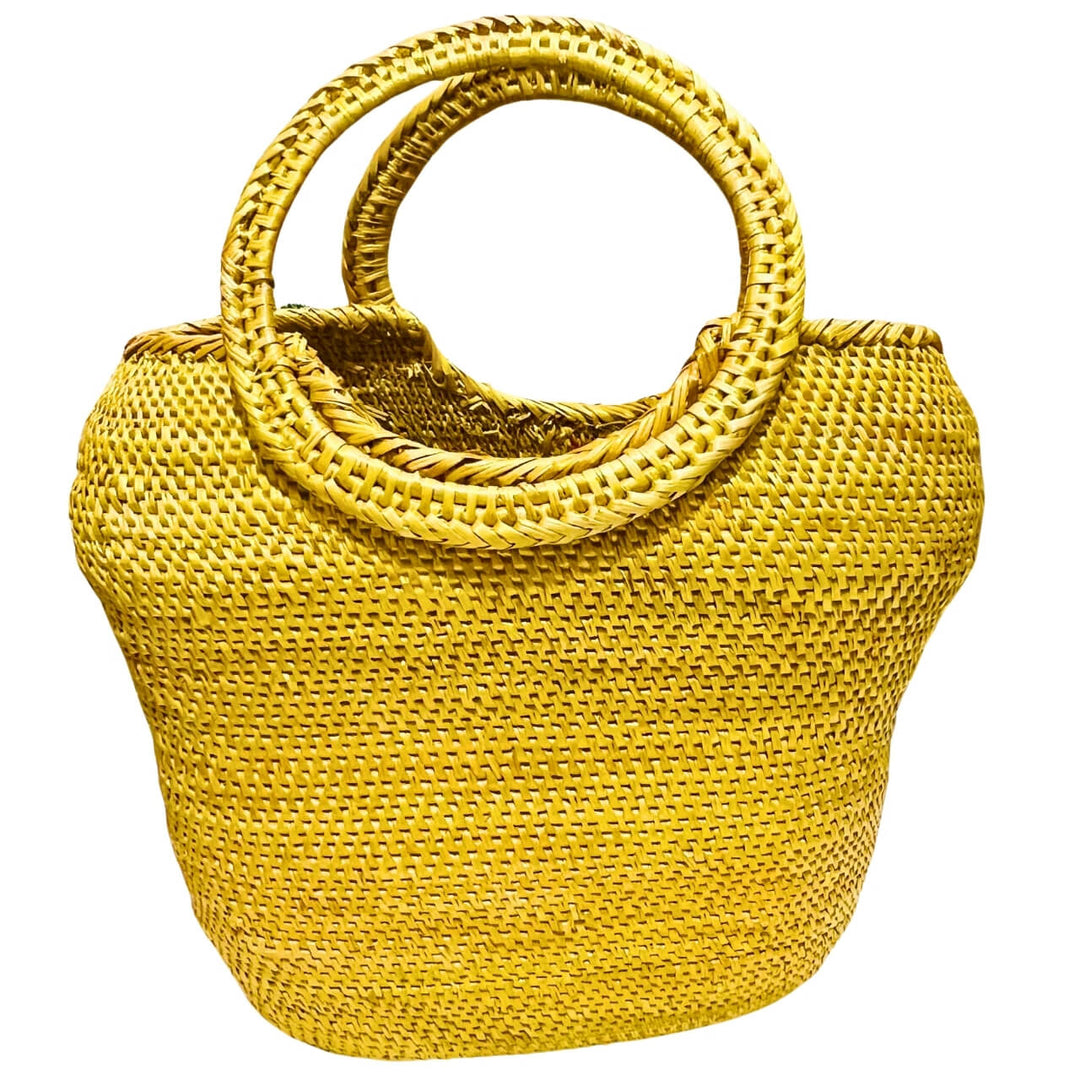Handwoven Golden Grass | Hand Bag - Floral Design (Fixed Loop Handle) - Taalapatra