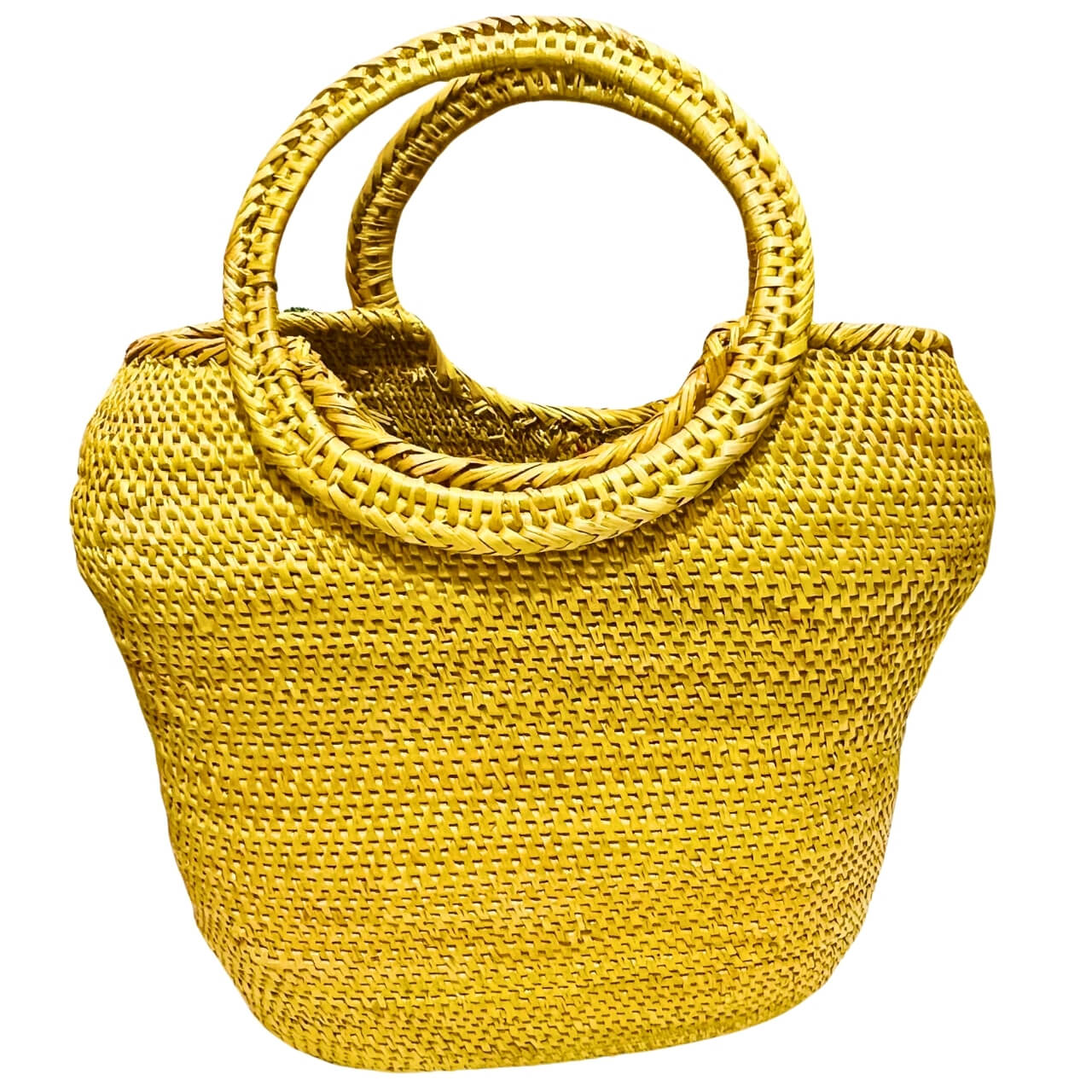 Handwoven Golden Grass | Hand Bag - Floral Design (Fixed Loop Handle) - Taalapatra Vibes