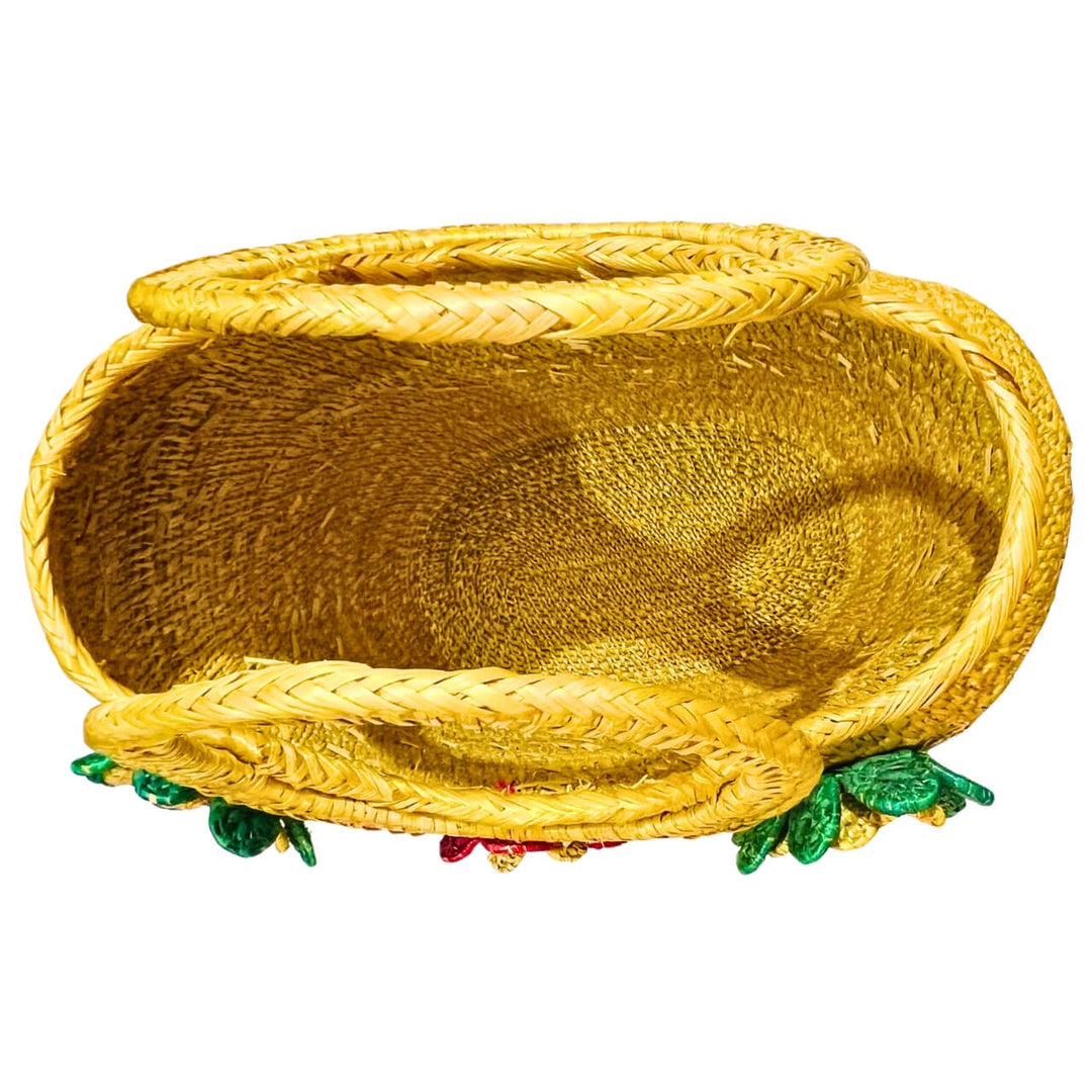 Handwoven Golden Grass | Hand Bag - Floral Design (Fixed Loop Handle) - Taalapatra