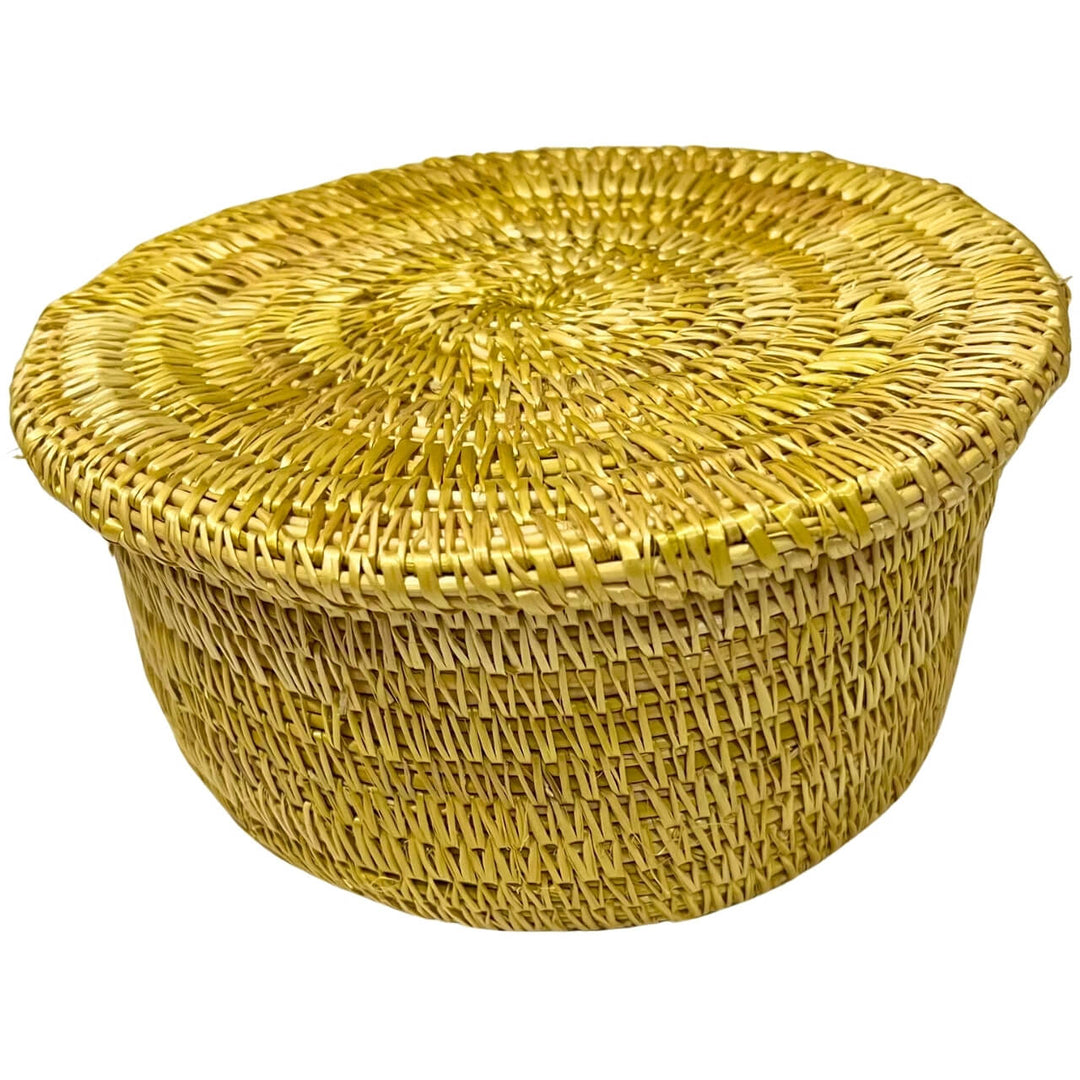 Handwoven Golden Grass | Round Storage Box with Lid - Medium (Natural Colour) - Taalapatra